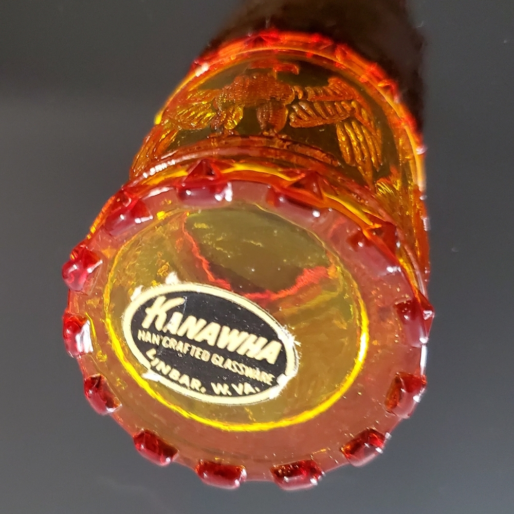 Glowing Kanawha Cadmium Amberina Glass American Eagle & Stars Toothpick Holder - Picture 4 of 16
